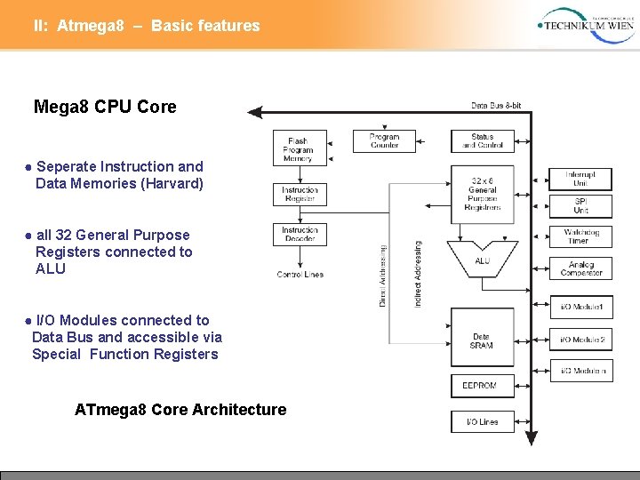 II: Atmega 8 – Basic features Mega 8 CPU Core ● Seperate Instruction and