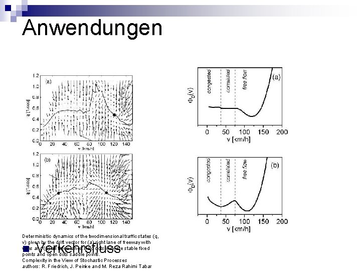 Anwendungen Deterministic dynamics of the twodimensional traffic states (q, v) given by the drift