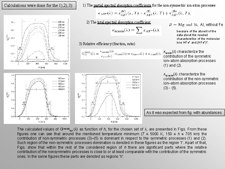 Calculations were done for the 1), 2), 3): 1) The partial spectral absorption coefficients