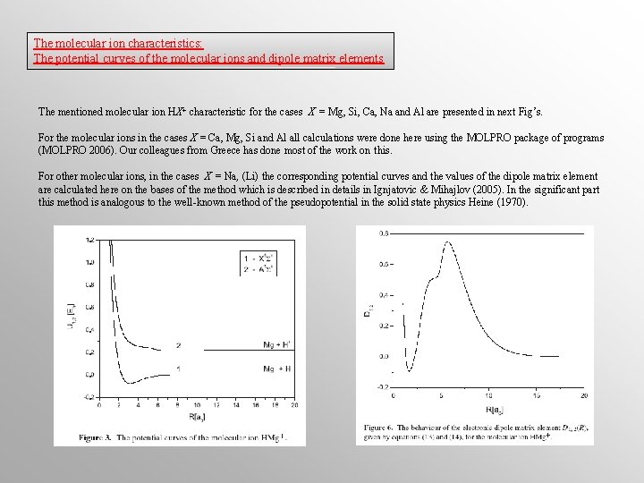 The molecular ion characteristics: The potential curves of the molecular ions and dipole matrix