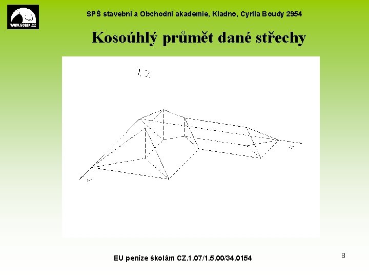 SPŠ stavební a Obchodní akademie, Kladno, Cyrila Boudy 2954 Kosoúhlý průmět dané střechy Obr.