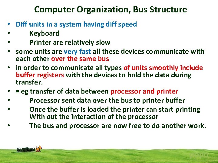 Computer Organization, Bus Structure • Diff units in a system having diff speed •