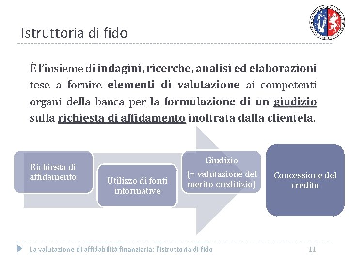 Istruttoria di fido È l’insieme di indagini, ricerche, analisi ed elaborazioni tese a fornire