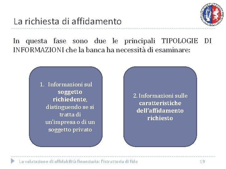 La richiesta di affidamento In questa fase sono due le principali TIPOLOGIE DI INFORMAZIONI