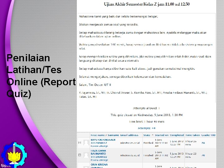 Penilaian Latihan/Tes Online (Report Quiz) 