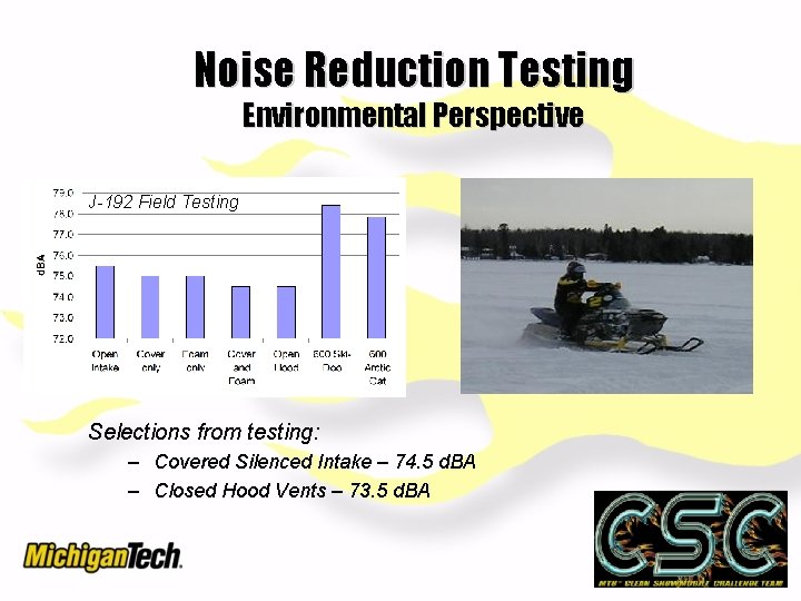 Noise Reduction Testing Environmental Perspective J-192 Field Testing Selections from testing: – Covered Silenced
