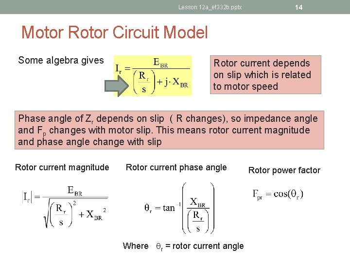 Lesson 12 a_et 332 b. pptx 14 Motor Rotor Circuit Model Some algebra gives