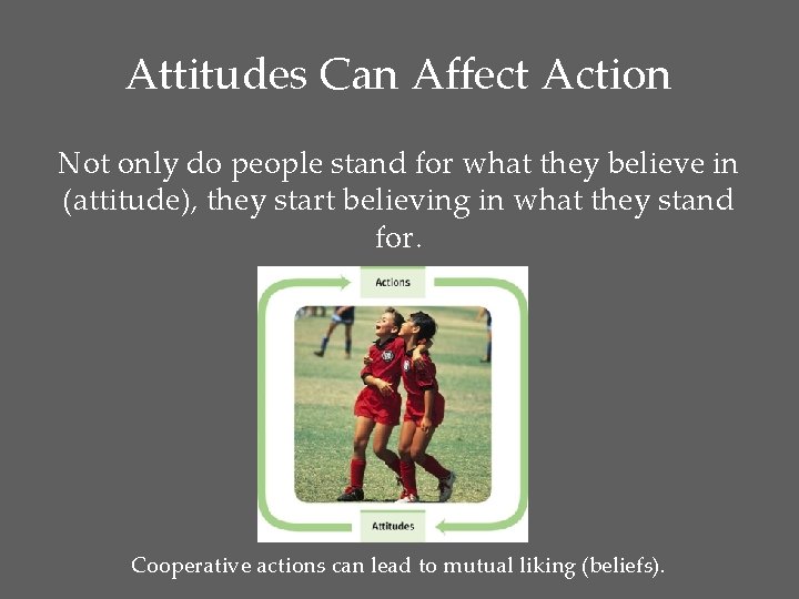 Attitudes Can Affect Action Not only do people stand for what they believe in