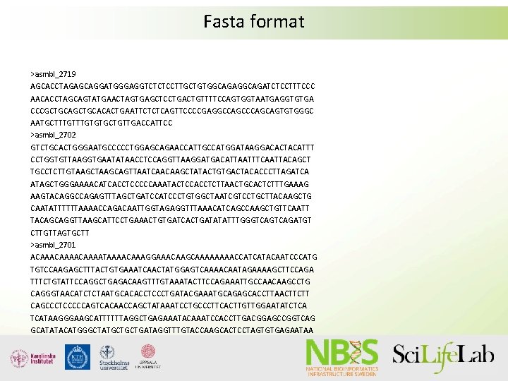 Fasta format >asmbl_2719 AGCACCTAGAGCAGGATGGGAGGTCTCTCCTTGCTGTGGCAGATCTCCTTTCCC AACACCTAGCAGTATGAACTAGTGAGCTCCTGACTGTTTTCCAGTGGTAATGAGGTGTGA CCCGCTGCACACTGAATTCTCTCAGTTCCCCGAGGCCAGCAGTGTGGGC AATGCTTTGTGTGCTGTTGACCATTCC >asmbl_2702 GTCTGCACTGGGAATGCCCCCTGGAGCAGAACCATTGCCATGGATAAGGACACTACATTT CCTGGTGTTAAGGTGAATATAACCTCCAGGTTAAGGATGACATTAATTTCAATTACAGCT TGCCTCTTGTAAGCAGTTAATCAACAAGCTATACTGTGACTACACCCTTAGATCA ATAGCTGGGAAAACATCACCTCCCCCAAATACTCCACCTCTTAACTGCACTCTTTGAAAG AAGTACAGGCCAGAGTTTAGCTGATCCCTGTGGCTAATCGTCCTGCTTACAAGCTG CAATATTTTTTAAAACCAGACAATTGGTAGAGGTTTAAACATCAGCCAAGCTGTTCAATT