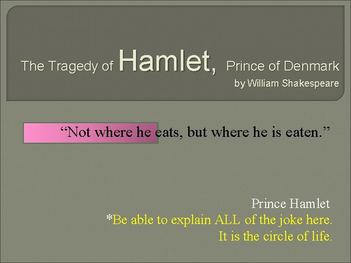 The Tragedy of Hamlet, Prince of Denmark by William Shakespeare “Not where he eats,