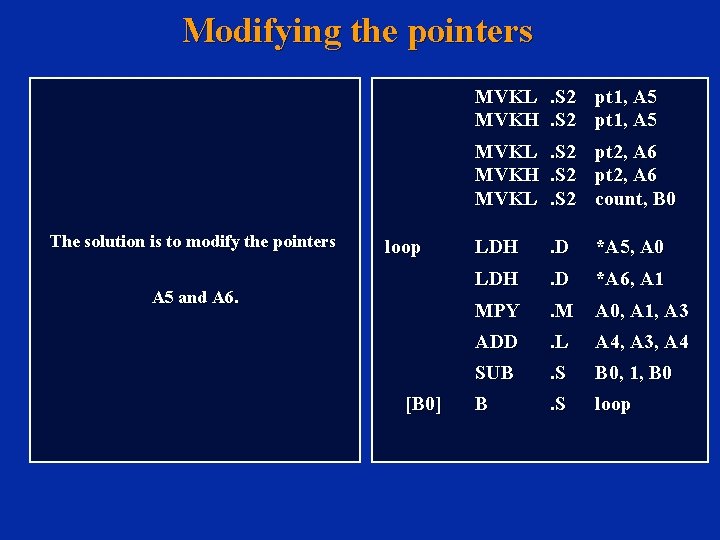 Modifying the pointers MVKL. S 2 pt 1, A 5 MVKH. S 2 pt