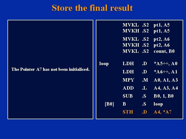 Store the final result MVKL. S 2 pt 1, A 5 MVKH. S 2