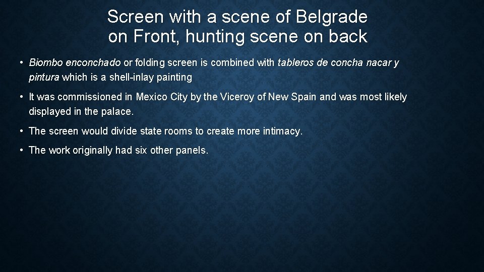 Screen with a scene of Belgrade on Front, hunting scene on back • Biombo