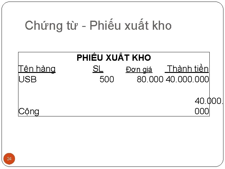 Chứng từ - Phiếu xuất kho Tên hàng USB Cộng 24 PHIẾU XUẤT KHO