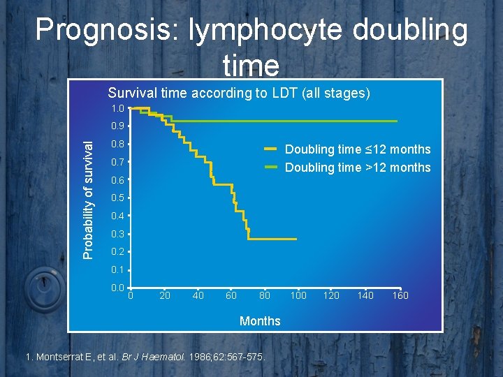 Prognosis: lymphocyte doubling time Survival time according to LDT (all stages) 1. 0 Probability