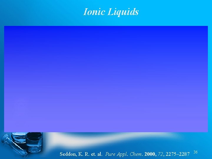 Ionic Liquids Seddon, K. R. et. al. Pure Appl. Chem. 2000, 72, 2275– 2287