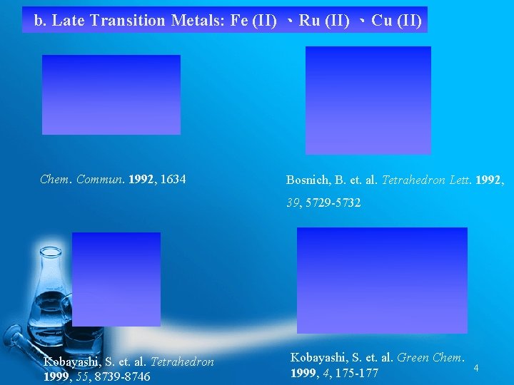 b. Late Transition Metals: Fe (II) 、Ru (II) 、Cu (II) Chem. Commun. 1992, 1634
