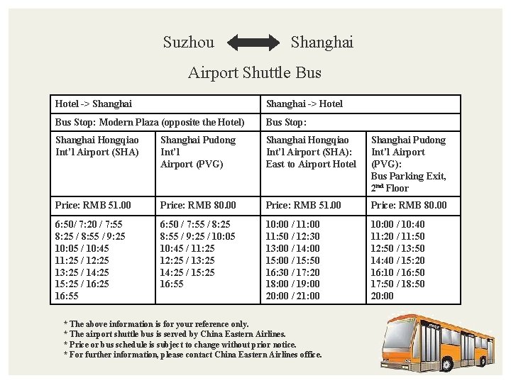 Suzhou Shanghai Airport Shuttle Bus Hotel -> Shanghai -> Hotel Bus Stop: Modern Plaza