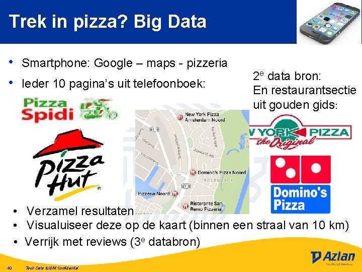 Trek in pizza? Big Data • • Smartphone: Google – maps - pizzeria Ieder