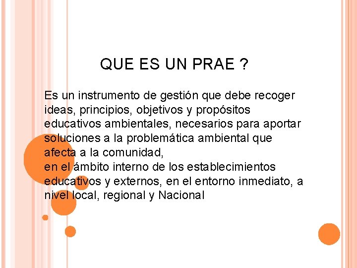 QUE ES UN PRAE ? Es un instrumento de gestión que debe recoger ideas,