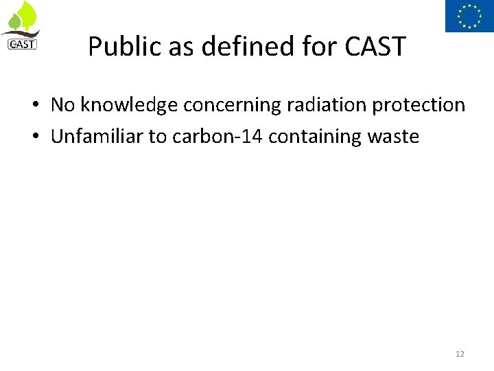 Public as defined for CAST • No knowledge concerning radiation protection • Unfamiliar to