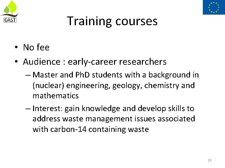 Training courses • No fee • Audience : early-career researchers – Master and Ph.