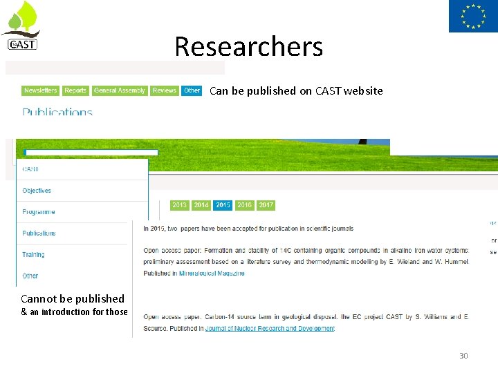 Researchers Can be published on CAST website Cannot be published on CAST website &