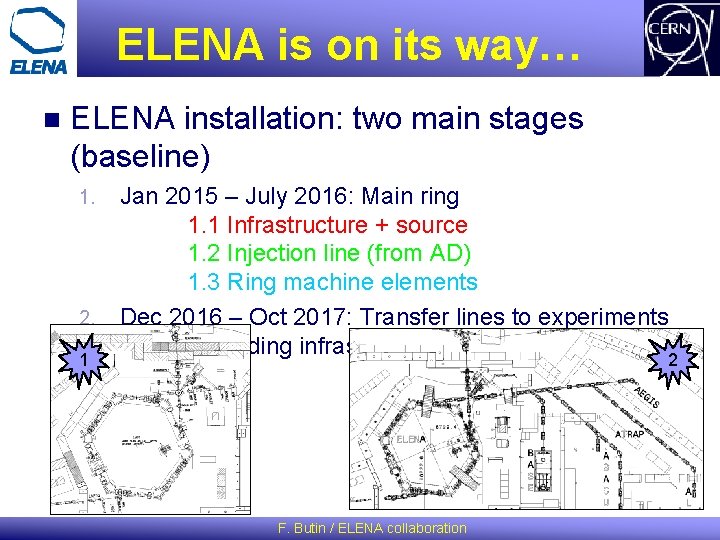 ELENA is on its way… n ELENA installation: two main stages (baseline) 1. 2.