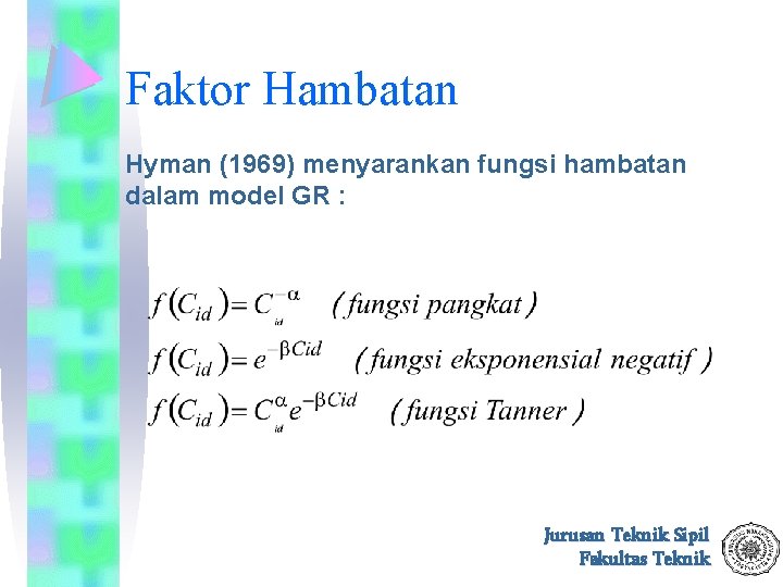 Faktor Hambatan Hyman (1969) menyarankan fungsi hambatan dalam model GR : Jurusan Teknik Sipil