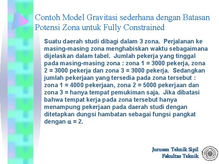 Contoh Model Gravitasi sederhana dengan Batasan Potensi Zona untuk Fully Constrained Suatu daerah studi