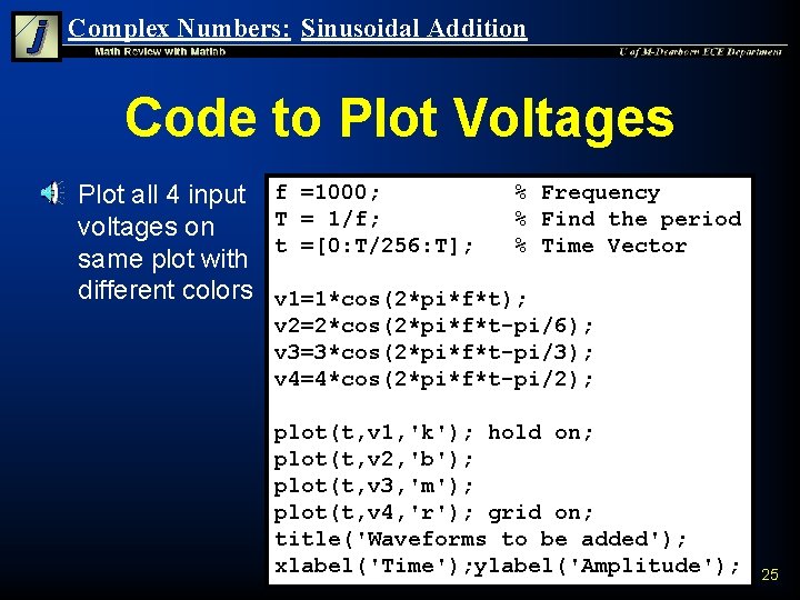 Complex Numbers: Sinusoidal Addition Code to Plot Voltages n Plot all 4 input voltages