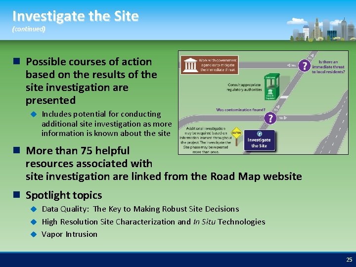 Investigate the Site (continued) Possible courses of action based on the results of the