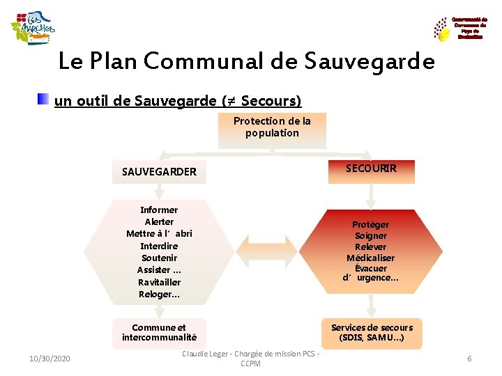Le Plan Communal de Sauvegarde un outil de Sauvegarde (≠ Secours) Protection de la
