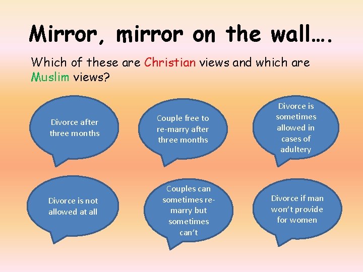 Mirror, mirror on the wall…. Which of these are Christian views and which are