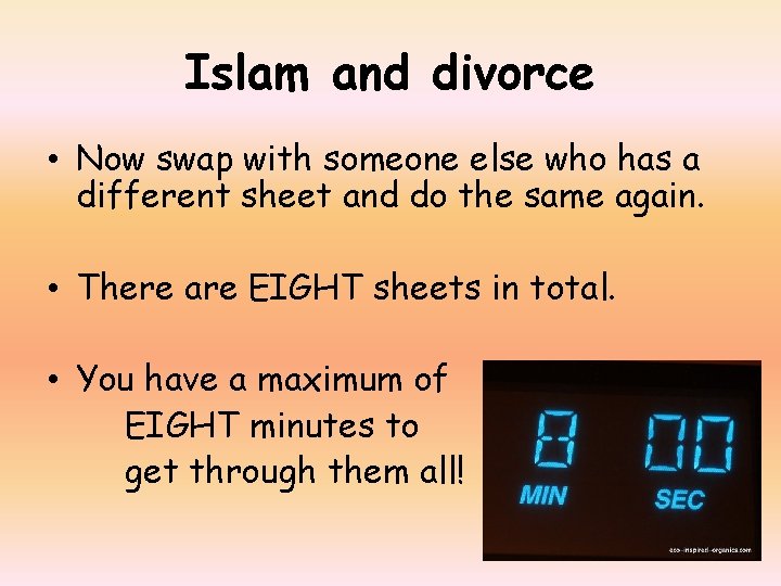 Islam and divorce • Now swap with someone else who has a different sheet