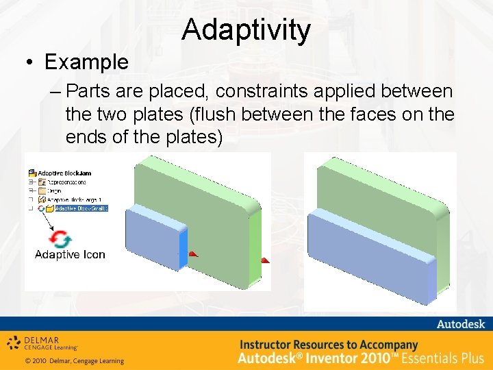 Adaptivity • Example – Parts are placed, constraints applied between the two plates (flush
