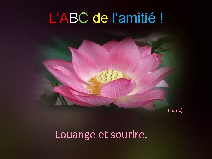 L’ABC de l'amitié ! (Lotus) Louange et sourire. 