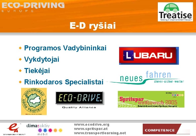 E-D ryšiai w Programos Vadybininkai w Vykdytojai w Tiekėjai w Rinkodaros Specialistai www. ecodrive.