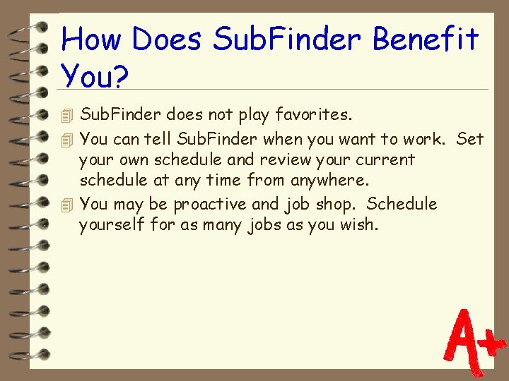 How Does Sub. Finder Benefit You? 4 Sub. Finder does not play favorites. 4