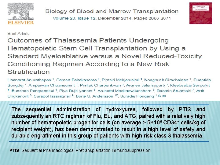 The sequential administration of hydroxyurea, followed by PTIS and subsequently an RTC regimen of