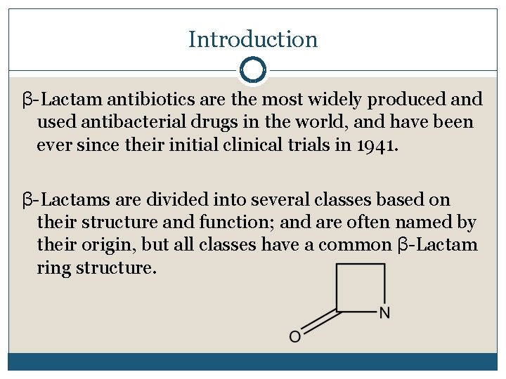 Introduction β-Lactam antibiotics are the most widely produced and used antibacterial drugs in the