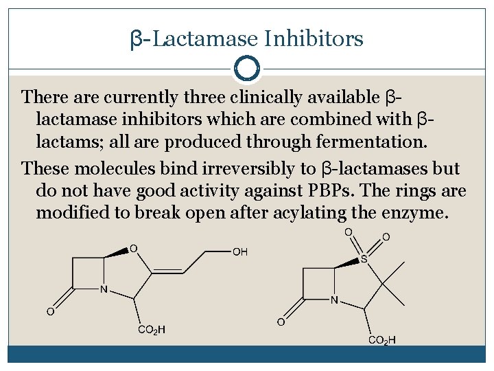 β-Lactamase Inhibitors There are currently three clinically available βlactamase inhibitors which are combined with