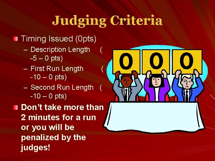 Judging Criteria Timing Issued (0 pts) – Description Length ( -5 – 0 pts)