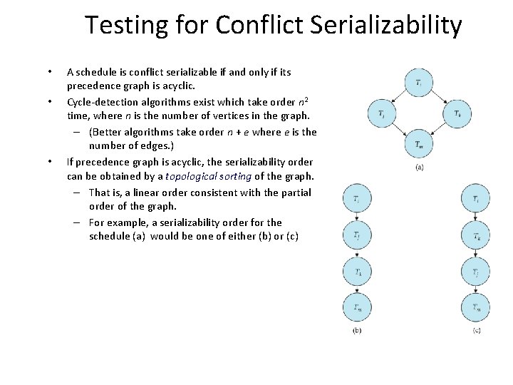 Testing for Conflict Serializability • • • A schedule is conflict serializable if and