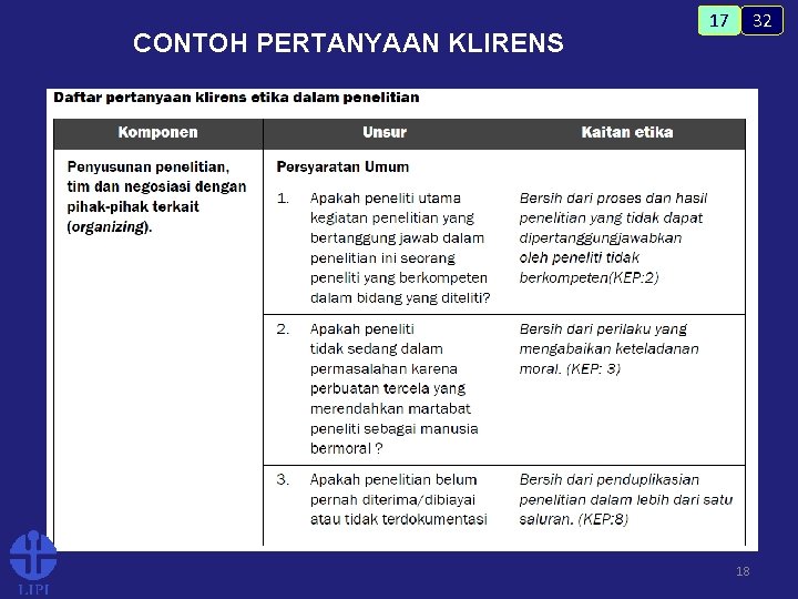 CONTOH PERTANYAAN KLIRENS 32 17 18 