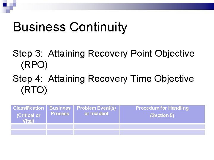 Business Continuity Step 3: Attaining Recovery Point Objective (RPO) Step 4: Attaining Recovery Time