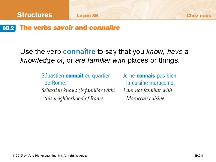 Use the verb connaître to say that you know, have a knowledge of, or