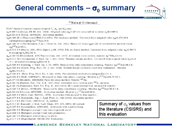 General comments – s 0 summary Summary of s 0 values from the literature