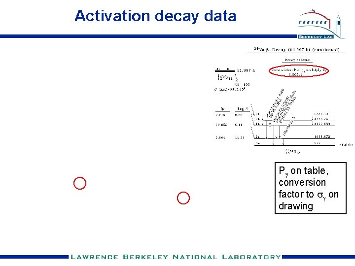 Activation decay data Pg on table, conversion factor to sg on drawing 