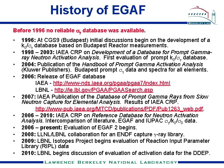 History of EGAF Before 1996 no reliable sg database was available. • • •